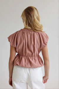 In February - Tie-front Blouse With Bubble Sleeves