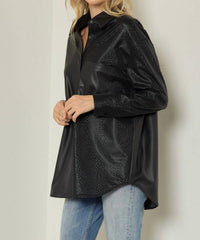 Entro - Faux Leather Button Up Shirt