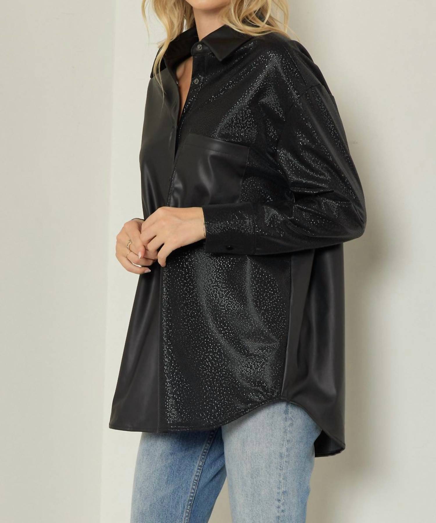 Entro - Faux Leather Button Up Shirt