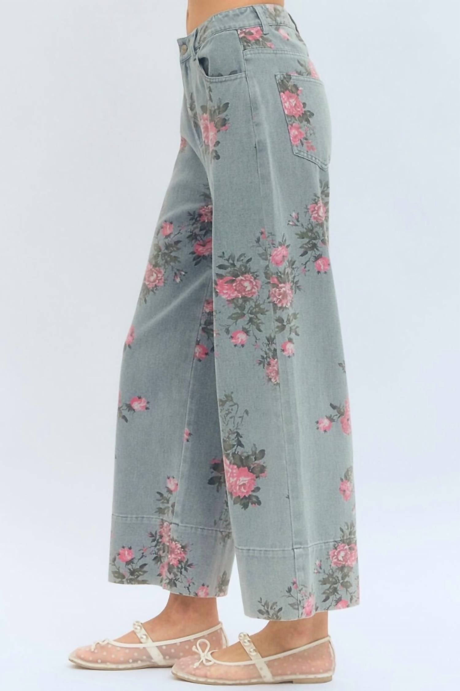 Entro - Margaux Floral Print Denim Pants