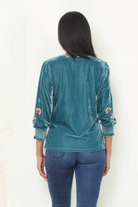 Paparazzi - Stretch Velvet Embroidered Pull-Over Blouse