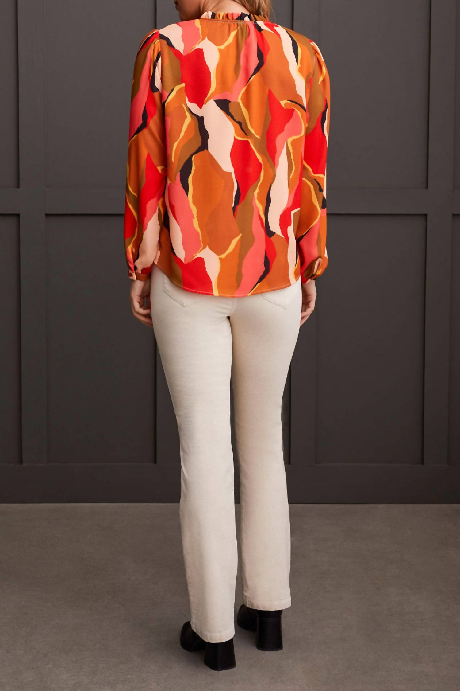 TRIBAL Ruffle Neck Long Sleeve Blouse in desert sun - women's blouse - alternate view