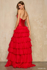 Sherri Hill Strapless Satin Corset Ball Gown in red - women's dress - alternate view
