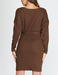 Dolman Long Sleeve Boatneck Sweater Dress