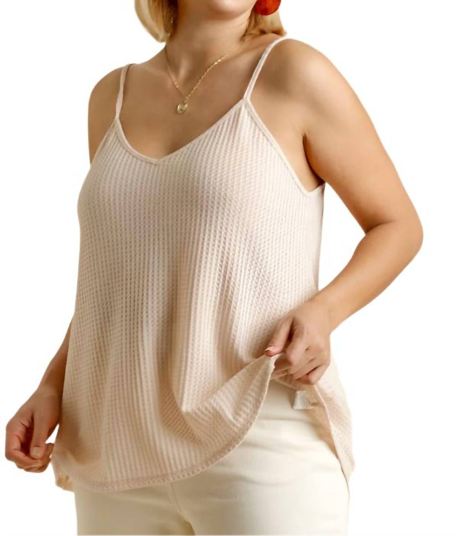 Umgee - Waffle Knit V-neck Tank Top