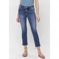 VERVET BY FLYING MONKEY Mid Rise Crop Slim Straight Jeans in medium blue - women's jeans - detail view