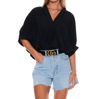 PINCH V-neck Tunic Top in black - women's blouse