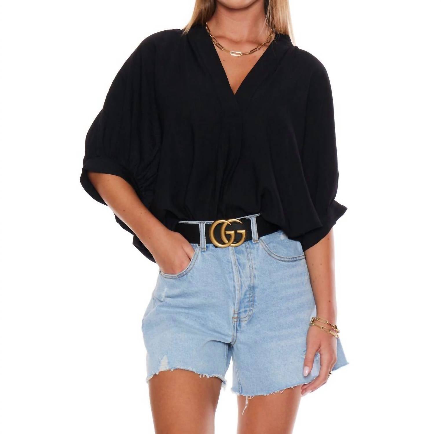 PINCH V-neck Tunic Top in black - women's blouse