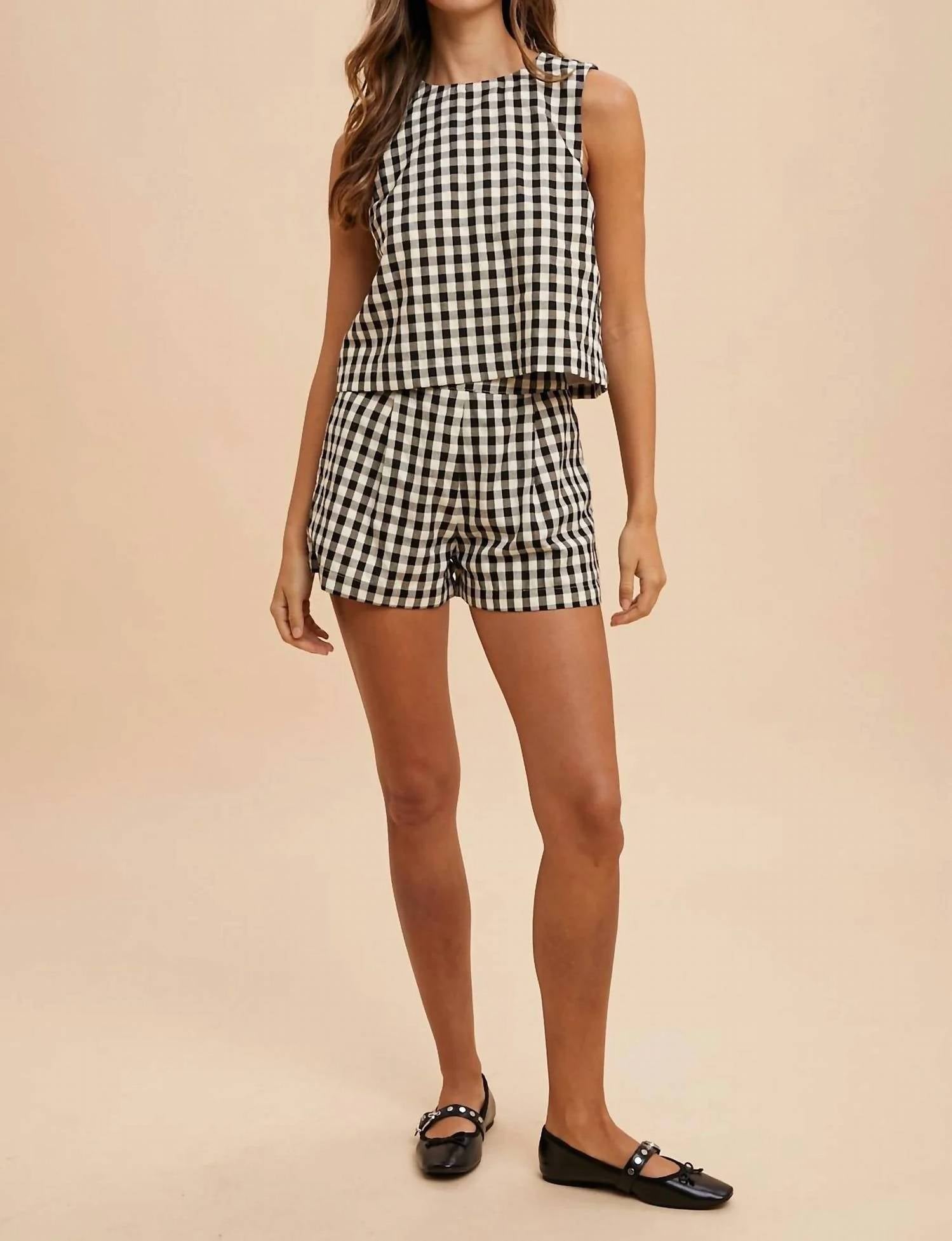 Anniewear - Gingham Check Tank And Short Set