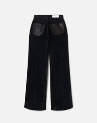RE/DONE Women's High Rise Wide Leg Jeans in back to black leather - women's jeans - detail view