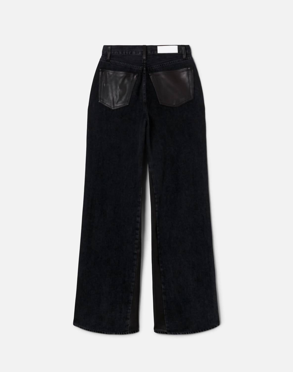 RE/DONE Women's High Rise Wide Leg Jeans in back to black leather - women's jeans - detail view