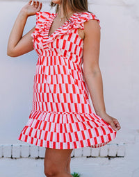 Joy Joy - Ruched V-neck Ruffles Dress