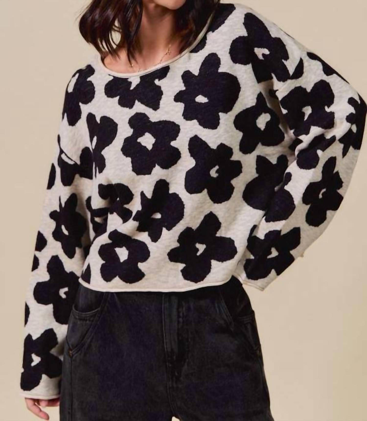 So Me - Loose Fit Flower Sweater Top