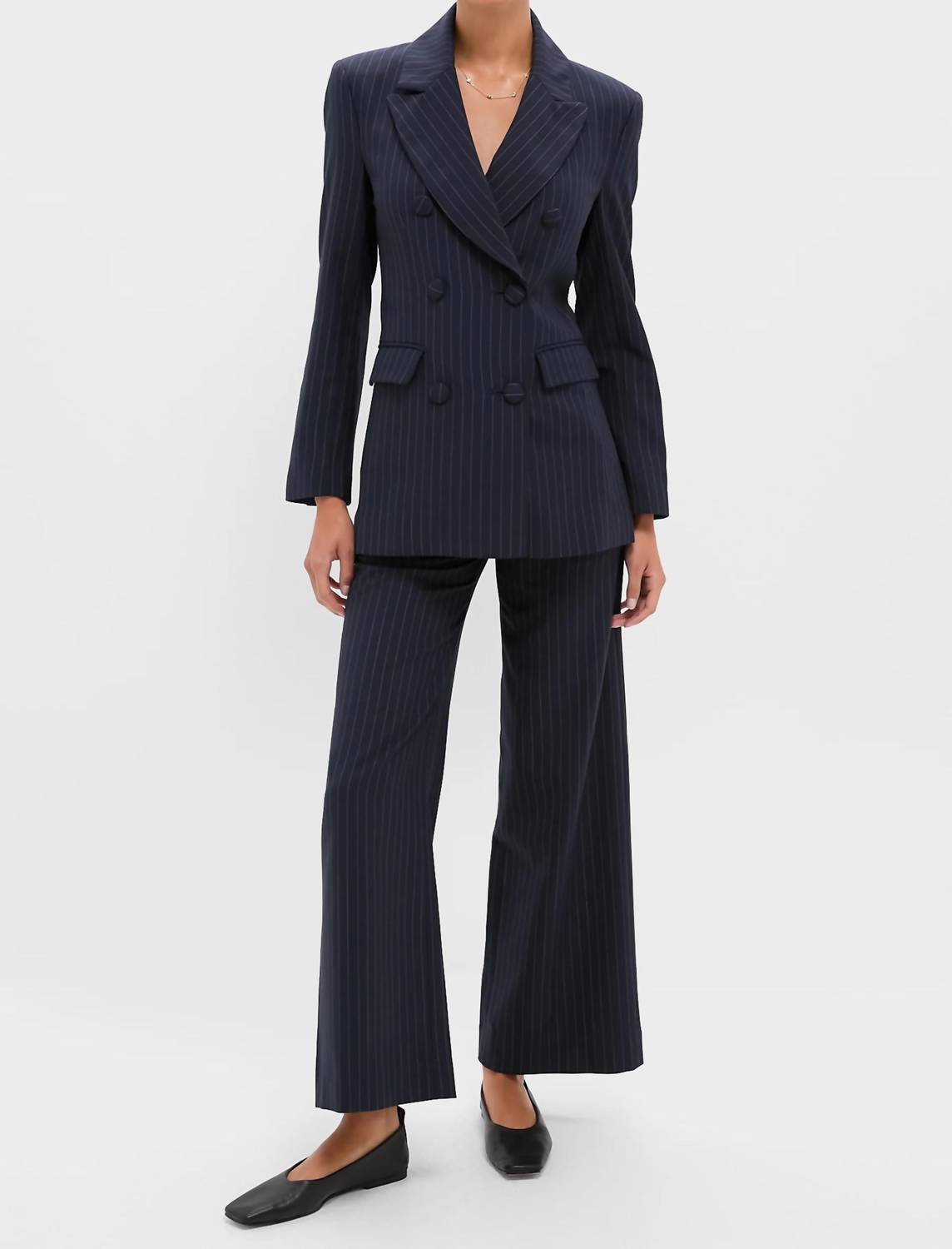 EMERSON FRY Strong Shoulder Blazer in navy pinstripe - women's jacket - view 5