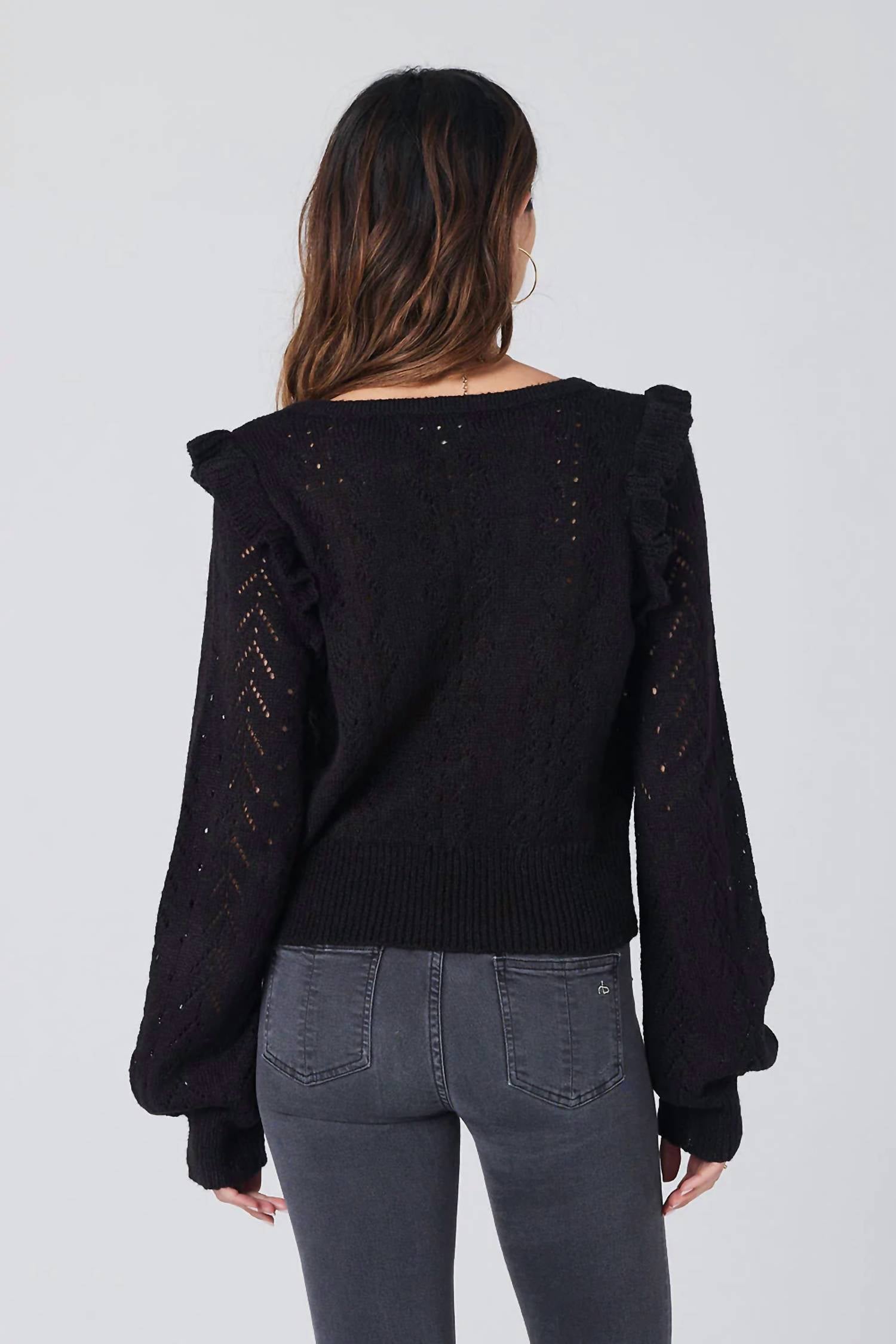 saltwater LUXE Lori Long Sleeve Top in black - women's long sleeve top - alternate view