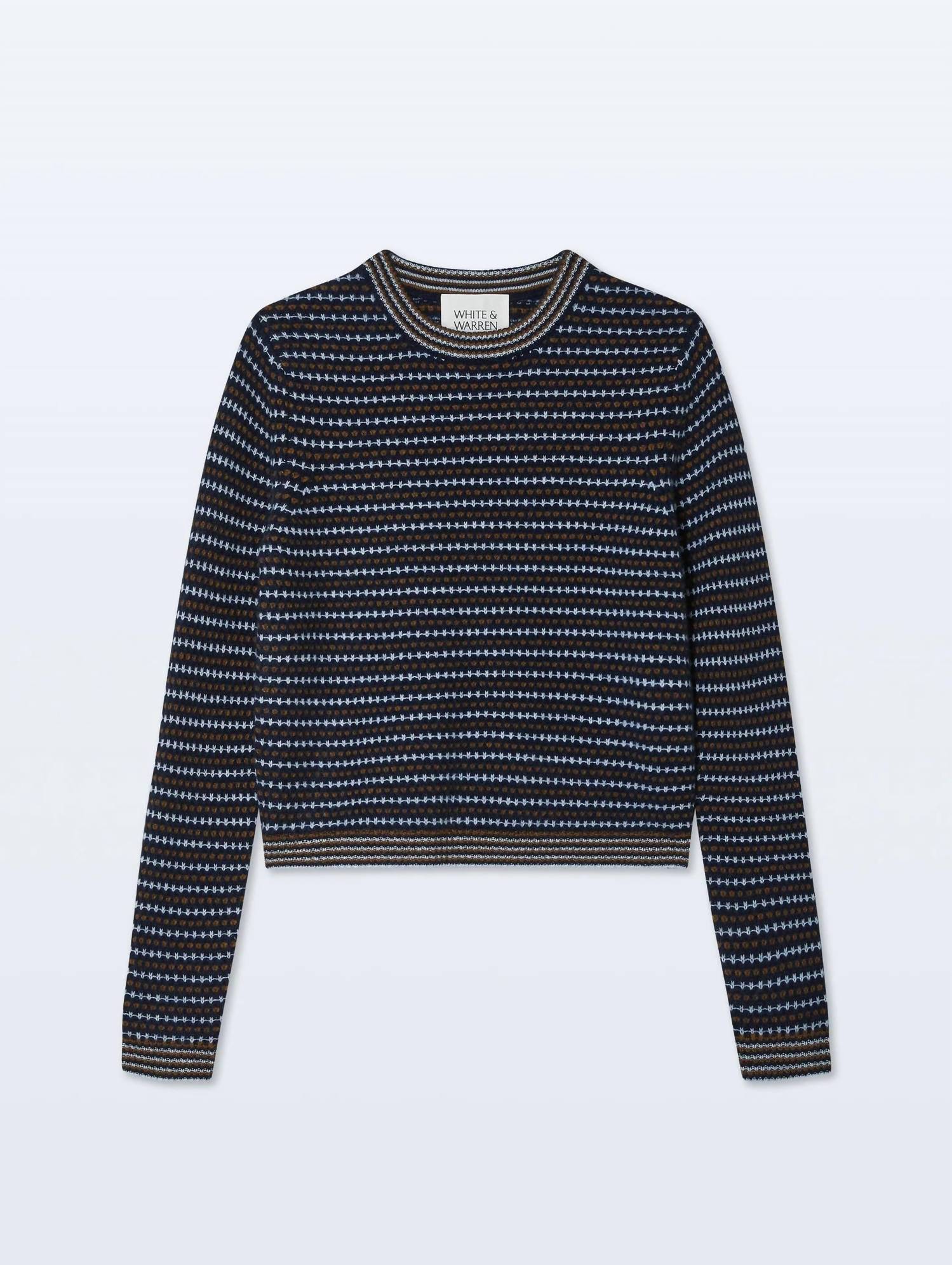 White + Warren - Cashmere Textured Stripe Crew Sweater