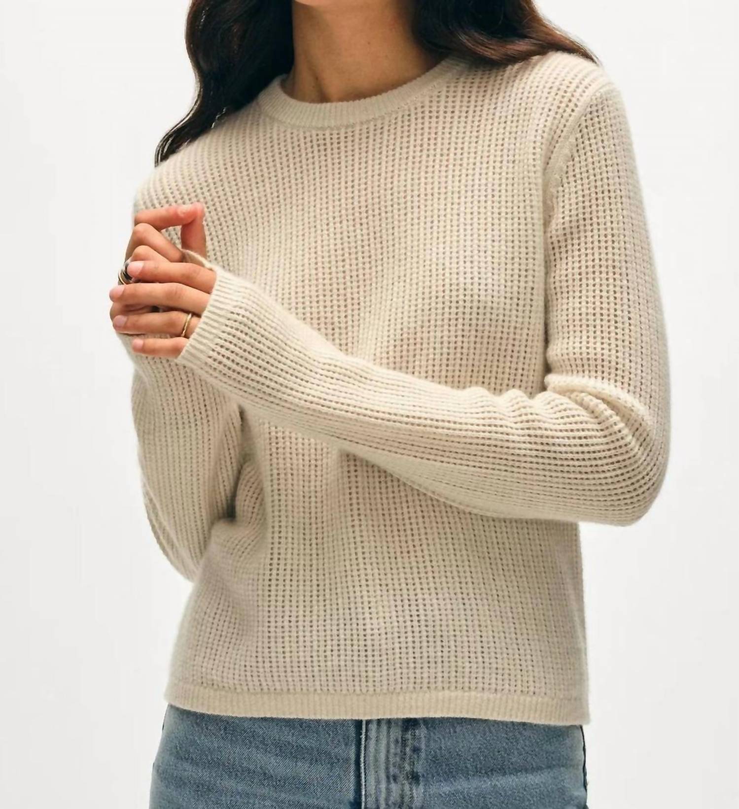 White + Warren - Cashmere Waffle Mesh Crew Sweater