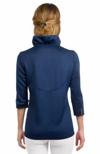 GRETCHEN SCOTT Jersey Ruffneck Top in solid navy - women's blouse - alternate view