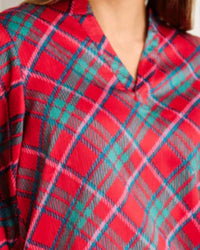 Mary Square Tamryn V-neck Top in plaid pink - women's blouse - detail view