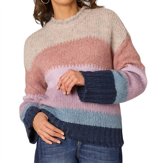 Hidden - Soft long sleeve metallic accent sweater multi color striped sweater