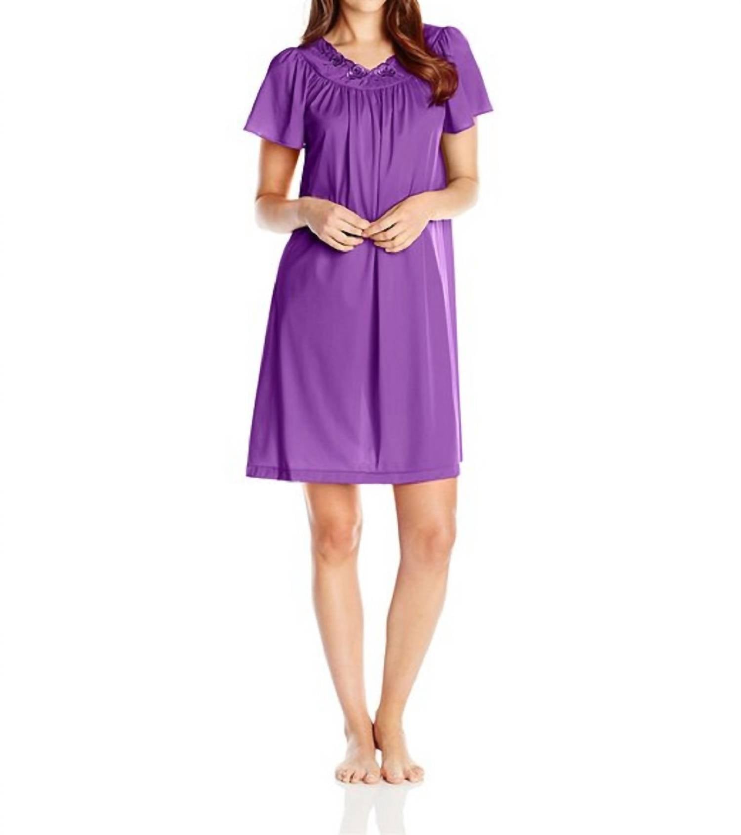 Shadowline Lingerie - Short Gown With Flower Petal Embroidery And Flutter Sleeves