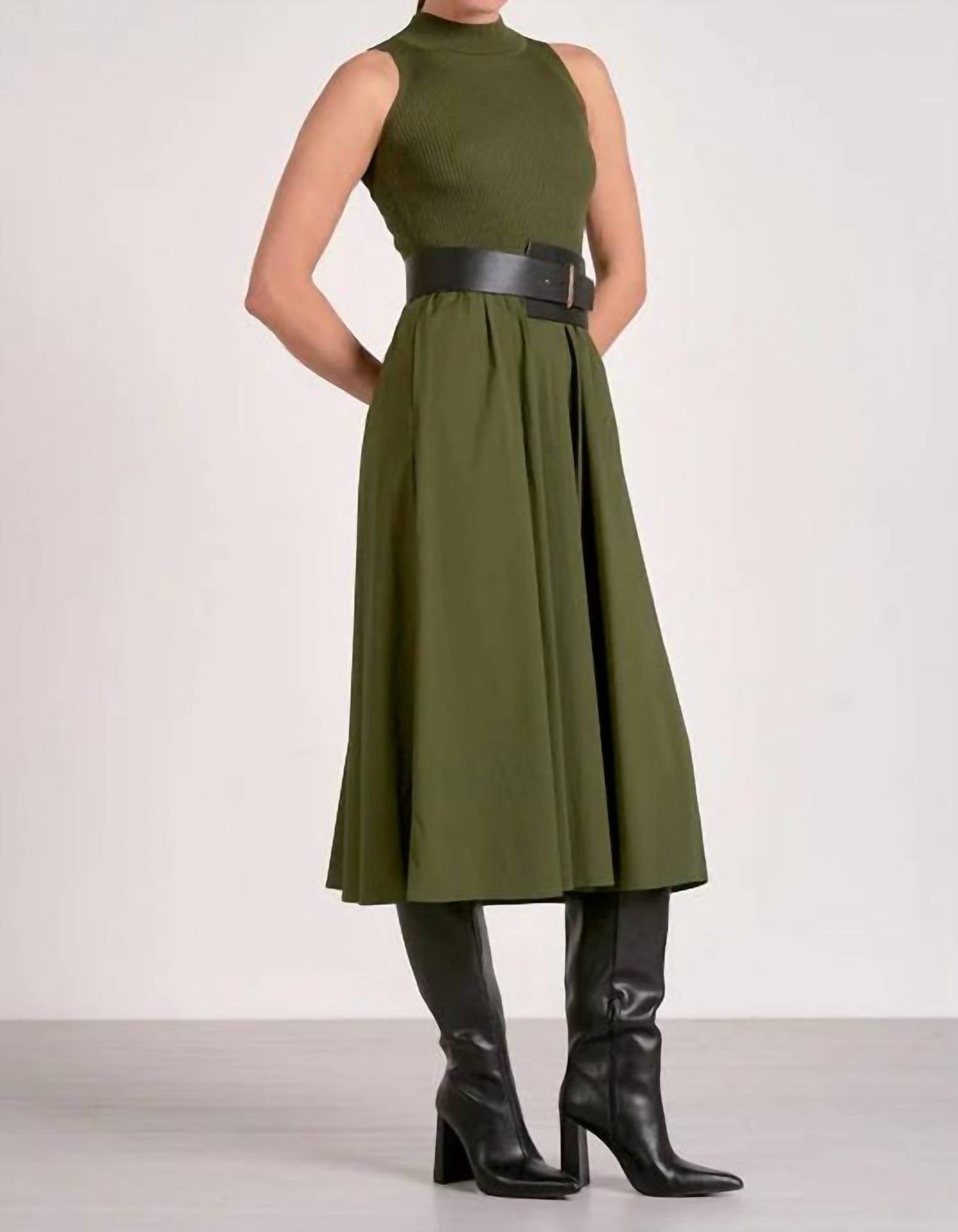 Elan - Sleeveless Mock Neck Midi Dress