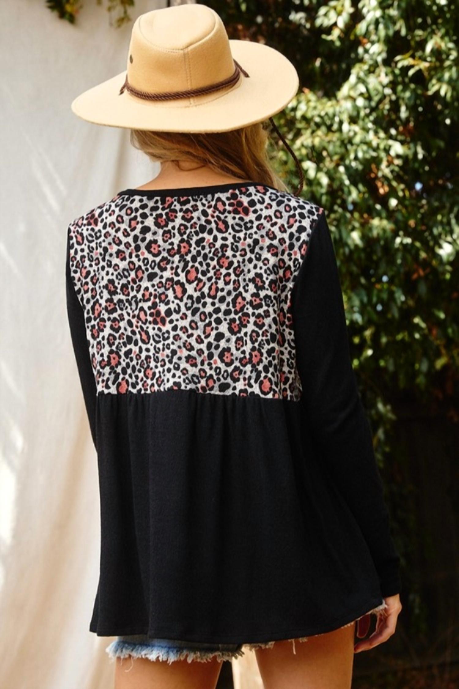 Ces Femme - Animal Print Button Detail Top