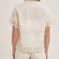 Bluivy - Cotton Embroidered Lace Trimmed Button Shirt