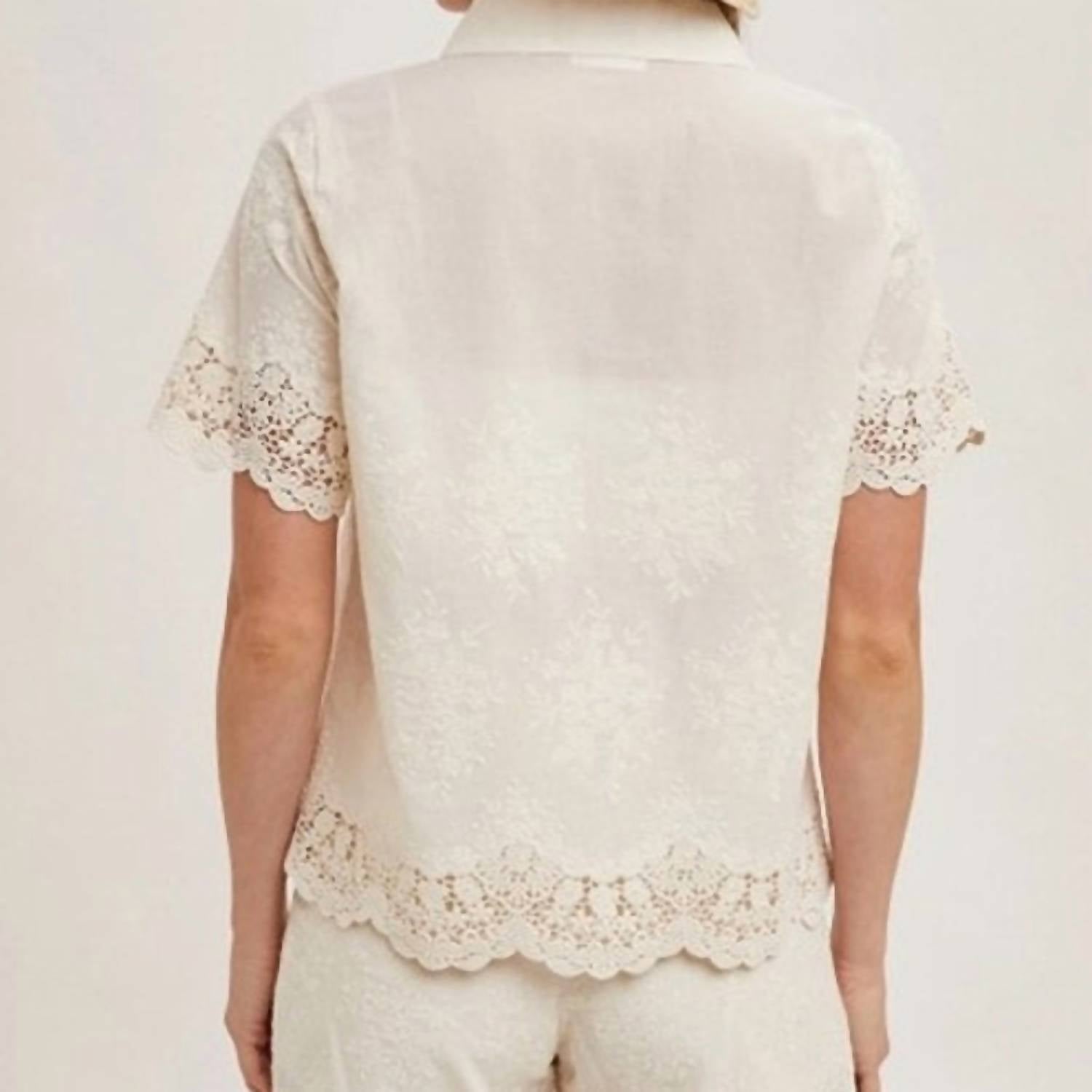 Bluivy - Cotton Embroidered Lace Trimmed Button Shirt