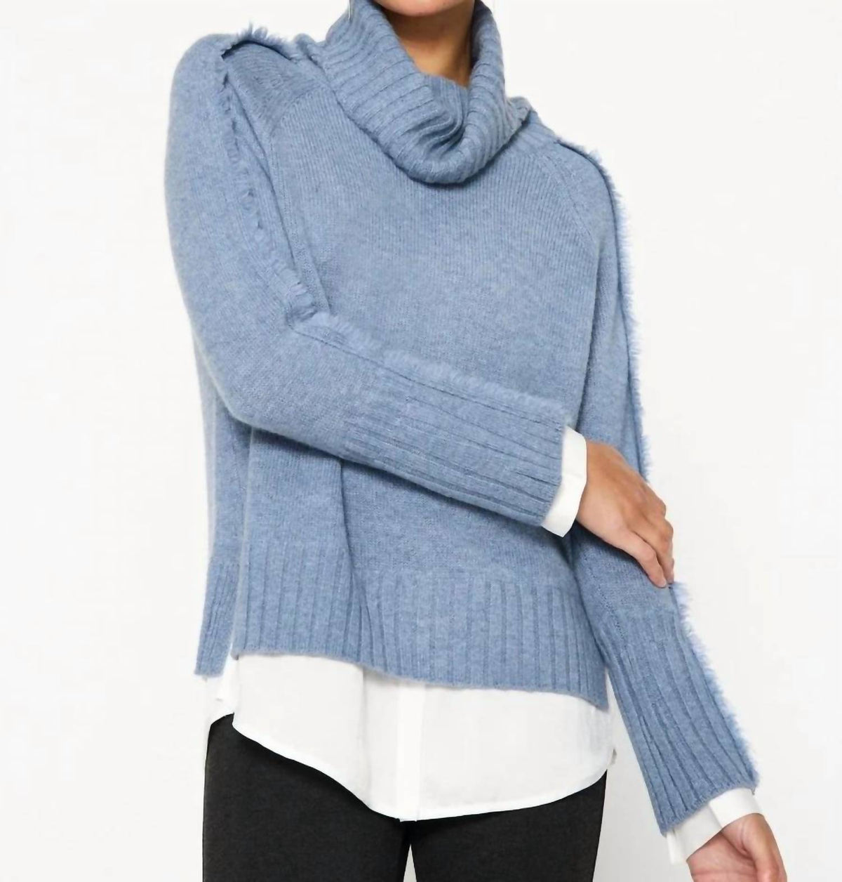 Brochu Walker - Jolie Fringe Layered Look Cashmere Fringe Turtleneck Sweater