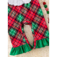 Kidscharm - Girls Santa Plaid Ruffle Santa Applique Jumper