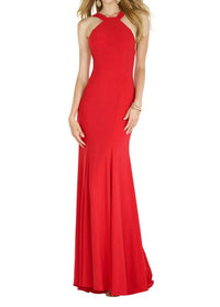 Alyce Paris - Long jersey knit halter Dress