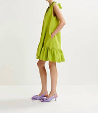 ESSENTIEL ANTWERP Hibernate Ruffle Mini Dress in citronella 1 - women's dress - detail view
