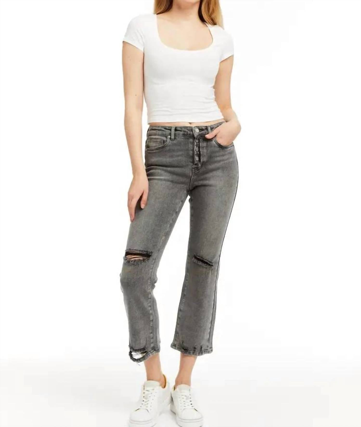 Tractr - Button Me Up High Rise Crop Jeans