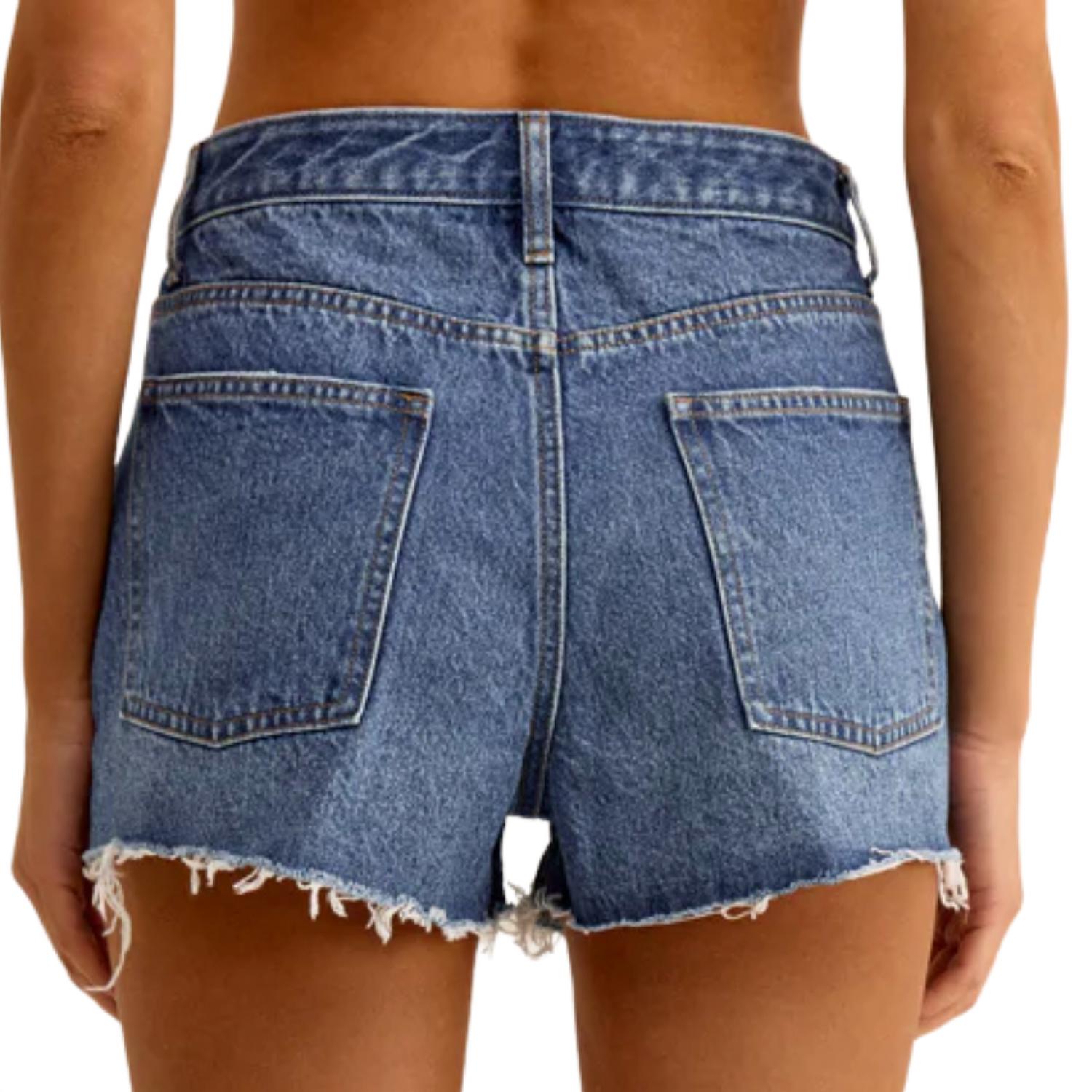 Z Supply Women's Classic Hi Rise Denim Short in vintage indigo - women's shorts - detail view