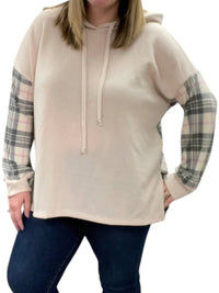 White Birch - Plaid Details Hoodie Sweater