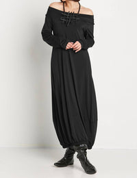 PLANET by Lauren G. Matte Jersey Long Sleeve Lantern Dress in black - women's dress