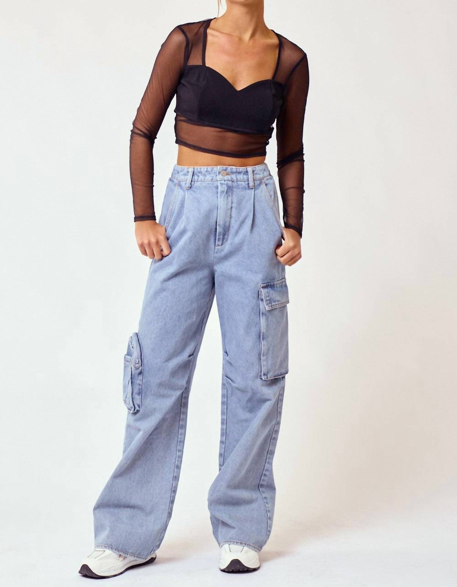 Blue Blush - Women's Denim Cargo Long Pants