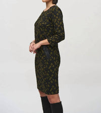 Joseph Ribkoff Knee-length Shift Dress in olive black - women's dress - alternate view