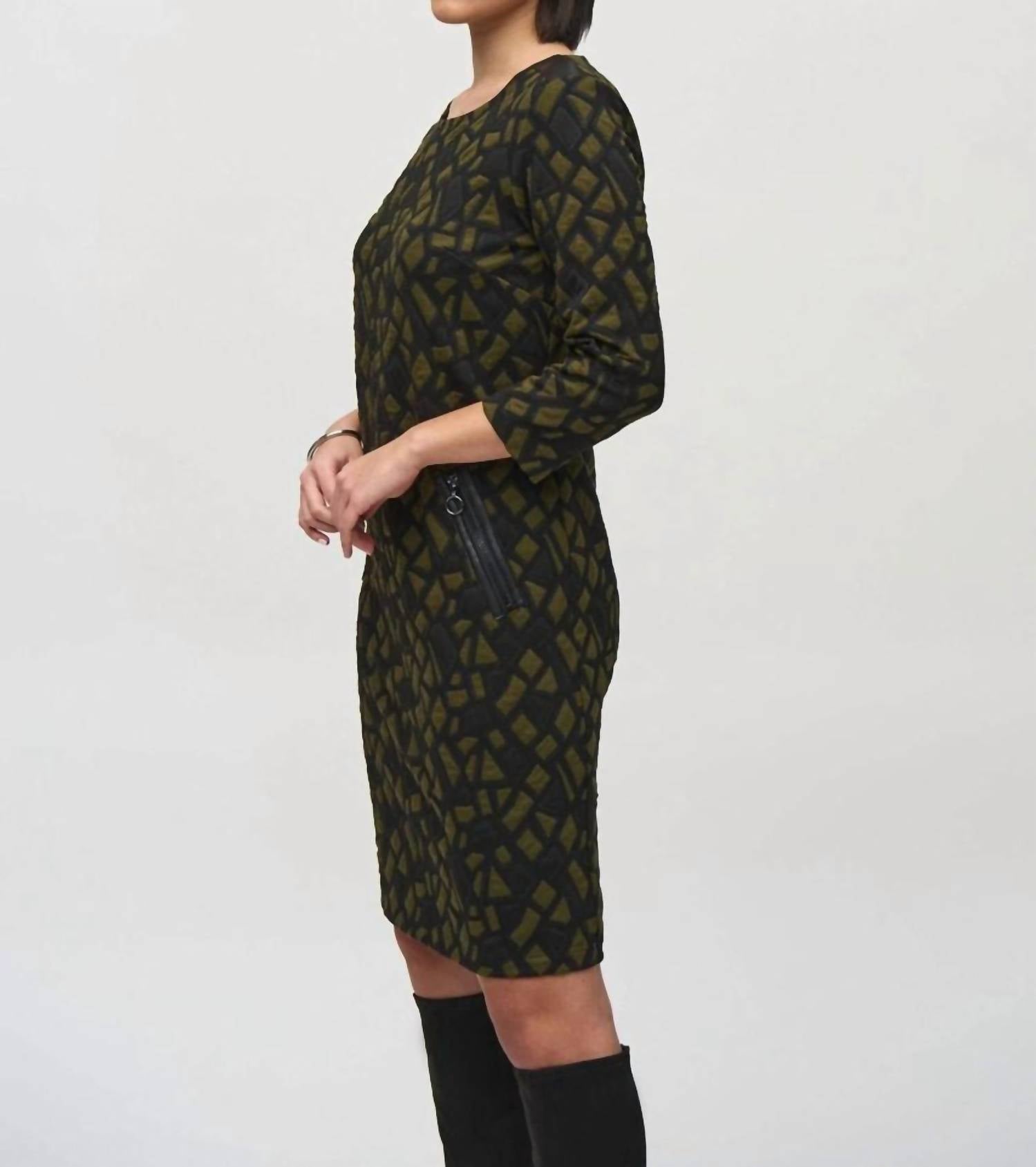 Joseph Ribkoff Knee-length Shift Dress in olive black - women's dress - alternate view