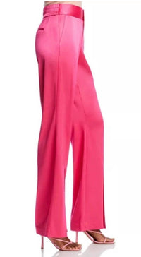 alice + olivia Jody Satin High Waist Slit Front Pants in pink - women's pants - alternate view