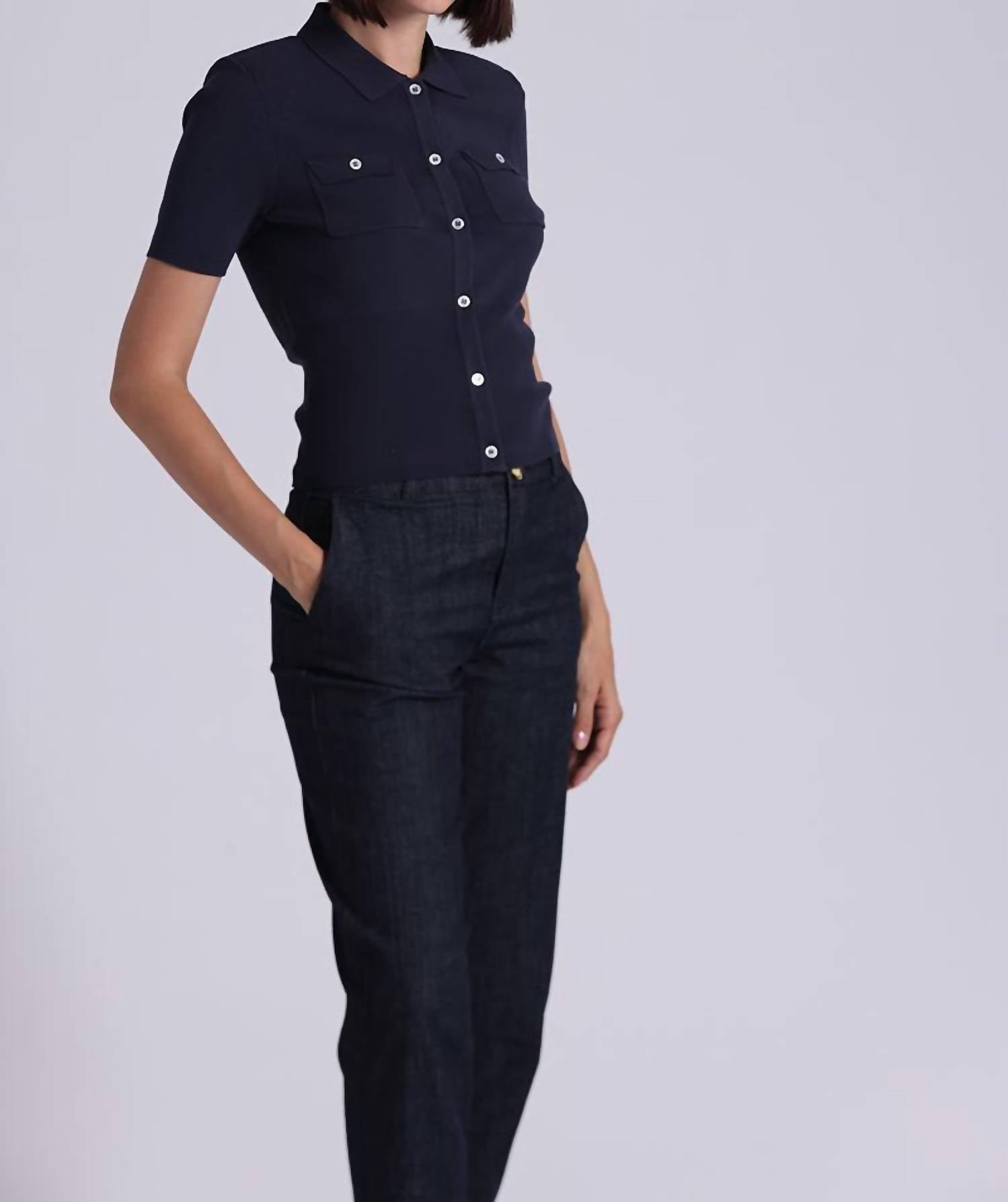 Minnie Rose - Short Sleeve Collared Shirt With Pockets