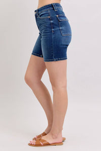 Judy Blue High Waist Bermuda Back Flap Denim Short in blue - women's shorts - view 6