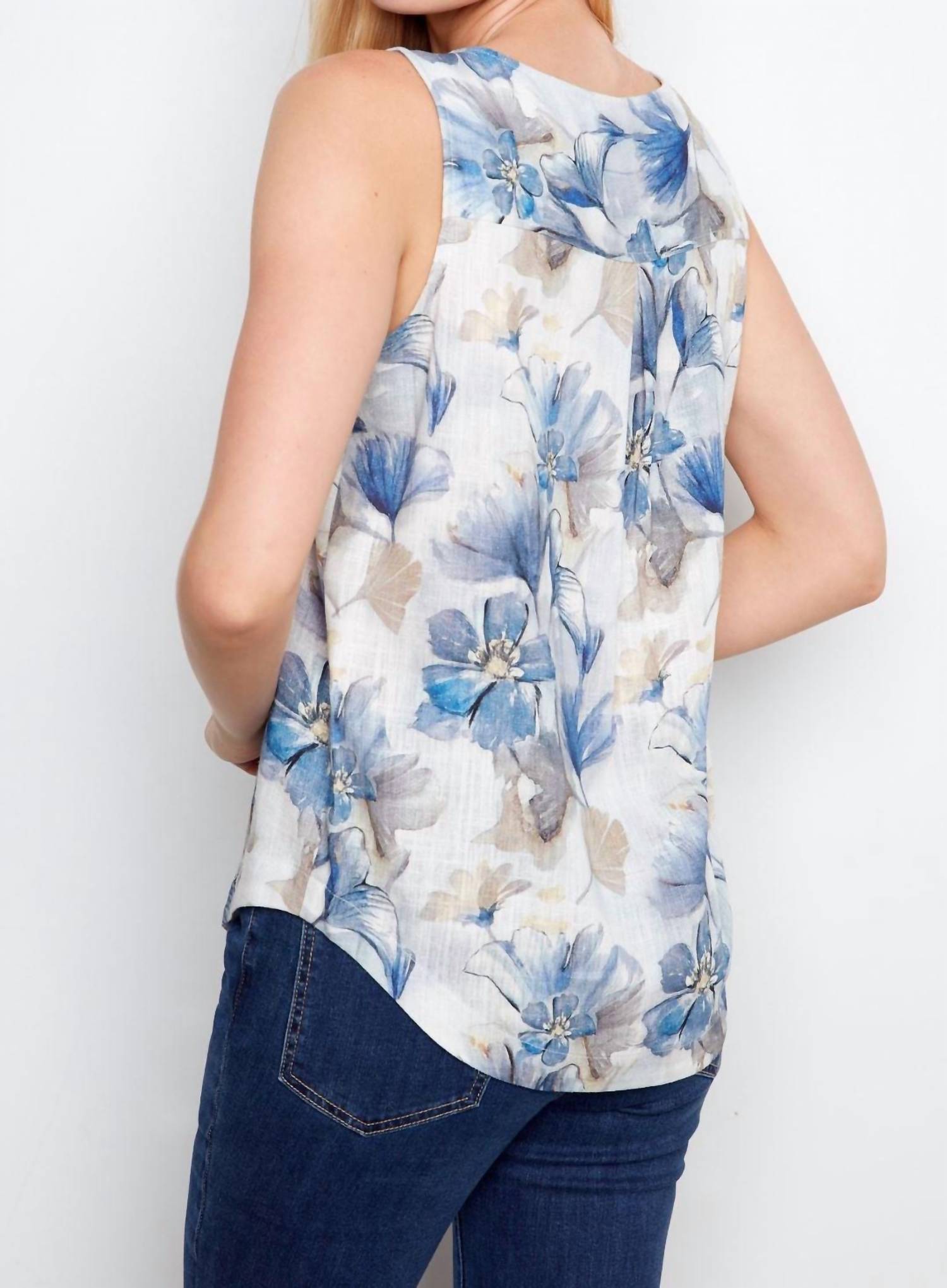 CHARLIE B Sleeveless Linen Blouse in serene - women's blouse - alternate view