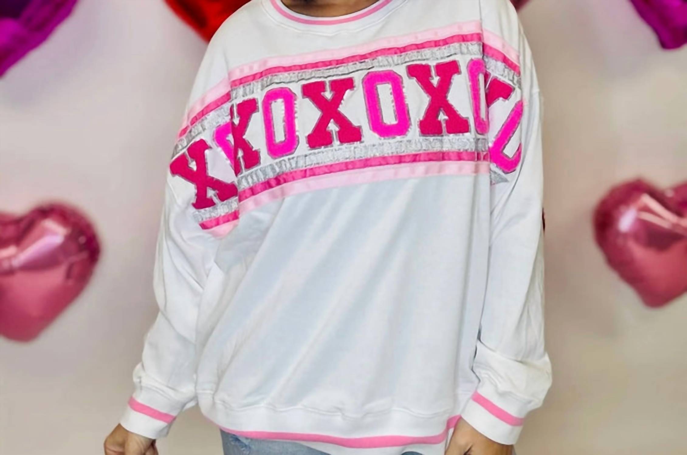 Peach Love - Xoxo Varsity Stripe Sweatshirt Top
