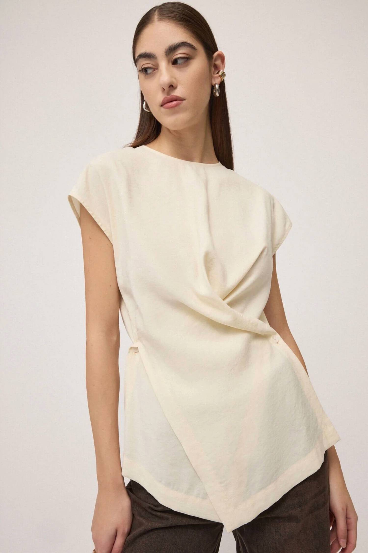 Ottod'Ame - Short Sleeve Drape Blouse