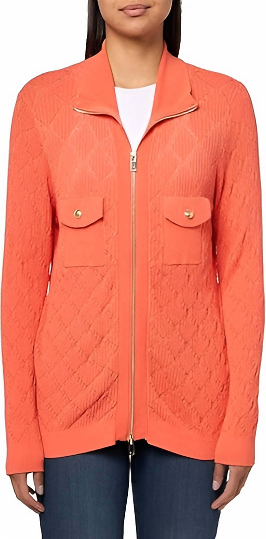 Multiples - Cuffed Long Sleeve Zip Sweater Cardigan