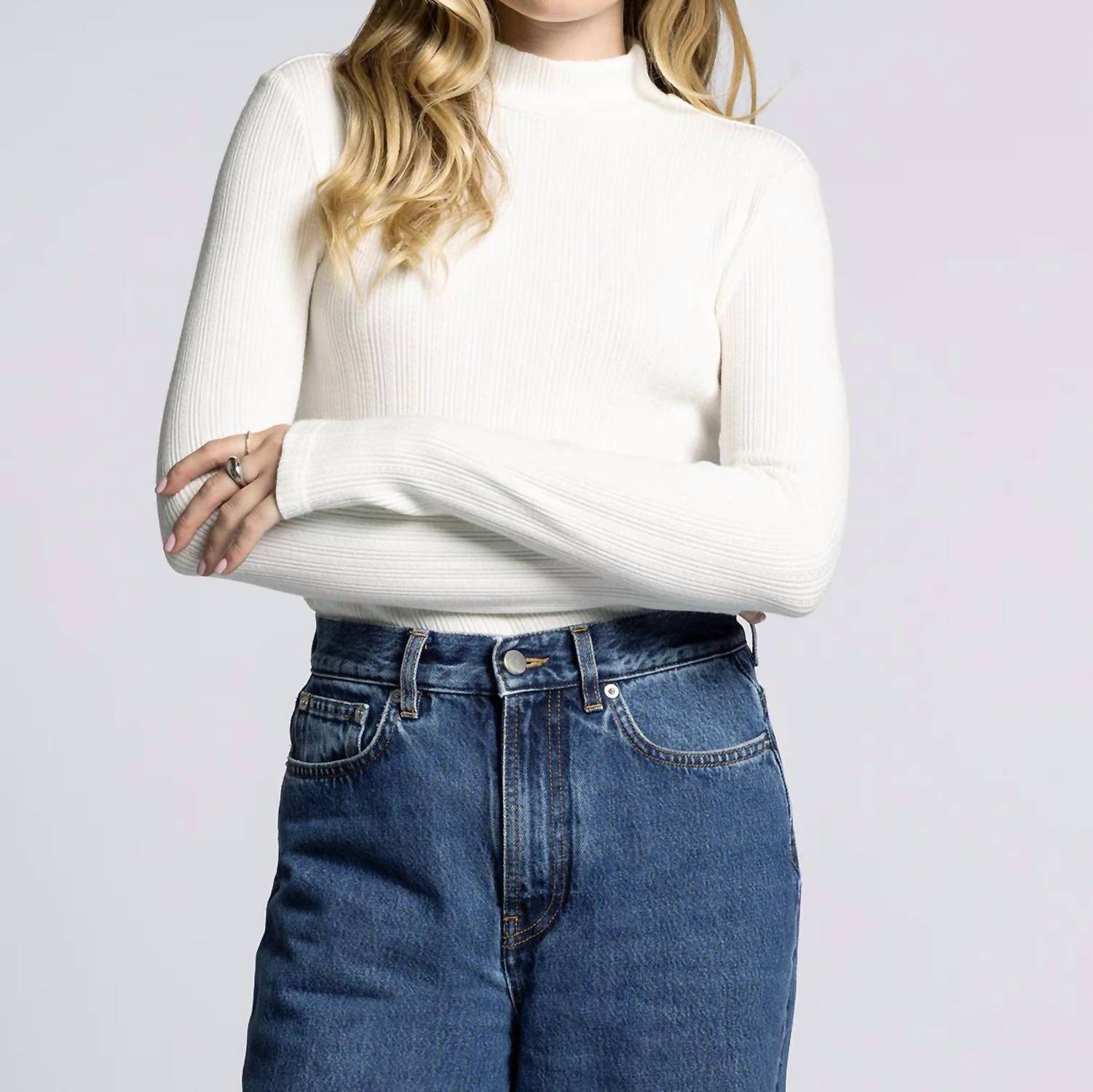 Weekend Los Angeles Eclipse Mock Neck Top in white - women's long sleeve top