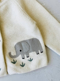 VIVERANO Organics Kid's Animal Safari Embroidered Cardigan Sweater in natural - kids' sweater - alternate view