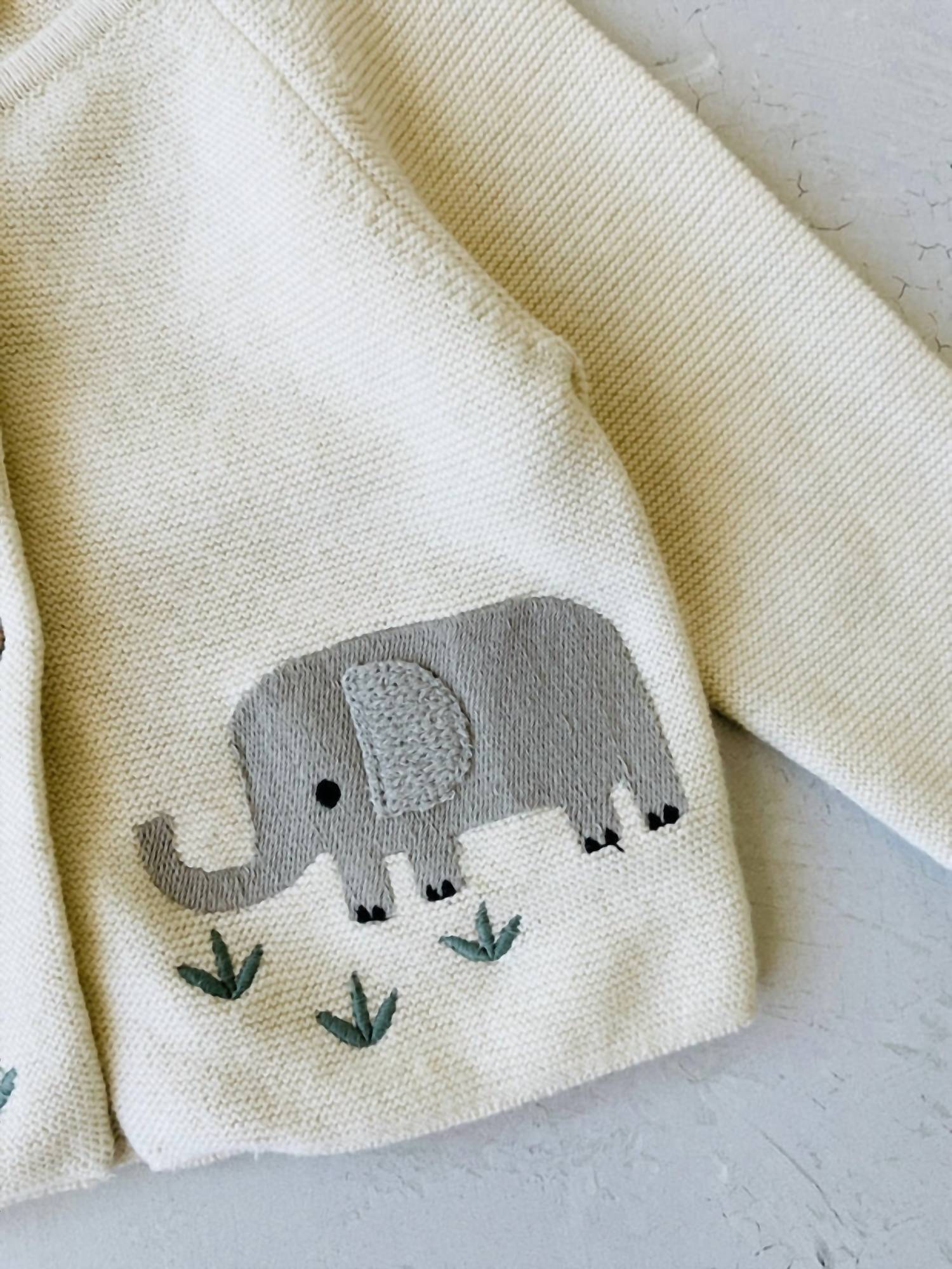VIVERANO Organics Kid's Animal Safari Embroidered Cardigan Sweater in natural - kids' sweater - alternate view